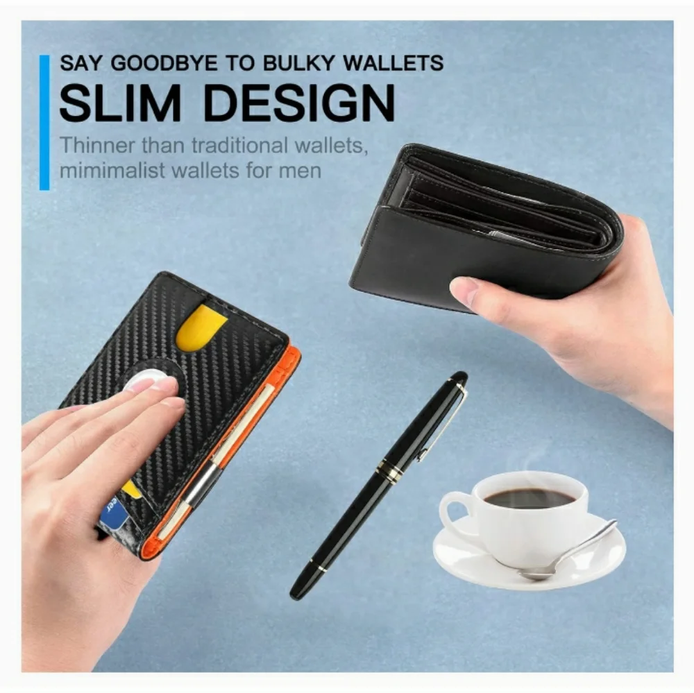 Men's slim wallet bifold black and orange